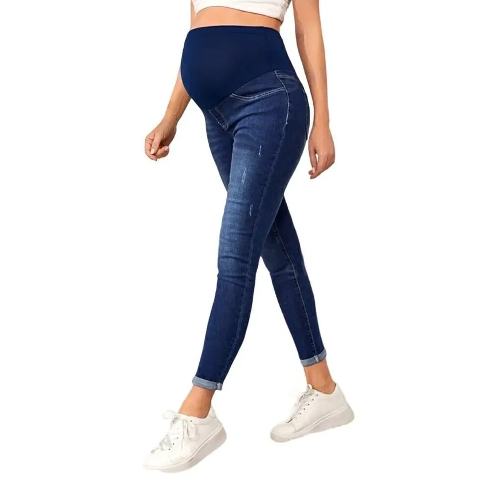 SHEIN maternity high waist cuffed ripped skinny jeans sz XL